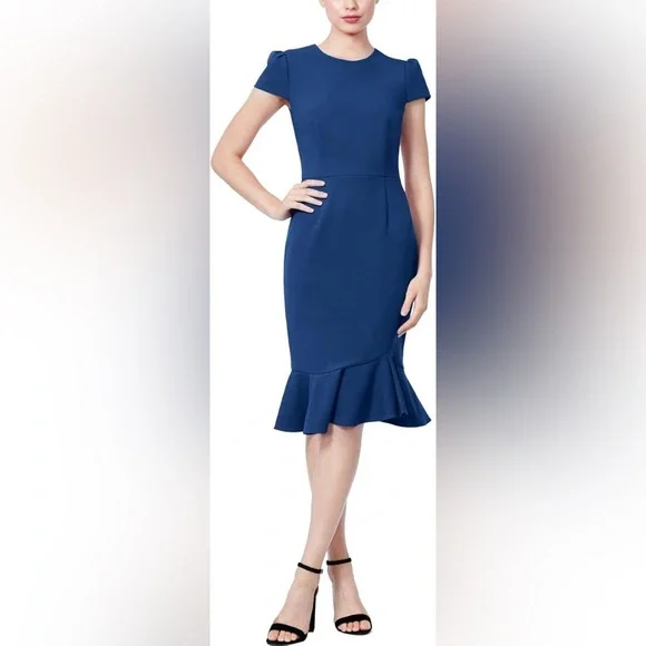 Betsey Johnson Scuba Crepe Ruffle Hem Dress. - Picture 9 of 9